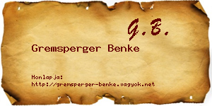 Gremsperger Benke névjegykártya